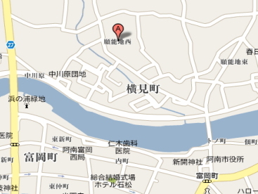琴江川ハイツ２号館地図、阿南市横見町にある１Ｋの賃貸アパート
